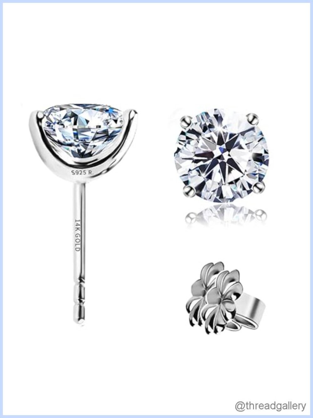 4-Prong Cubic Zirconia Stud Earrings 925 Sterling Silver Hypoallergenic